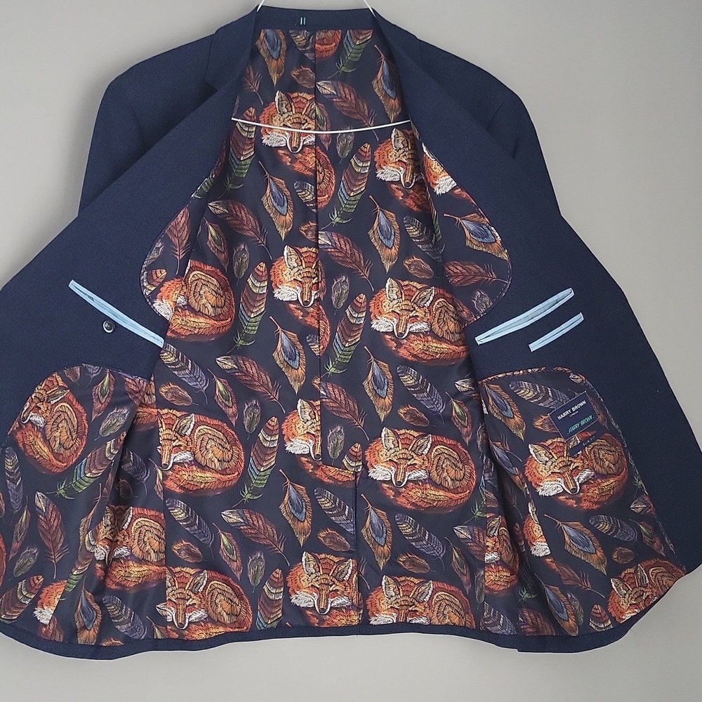​Harry Brown London Navy Slim Fit Blazer 46S - Fox Print Lining